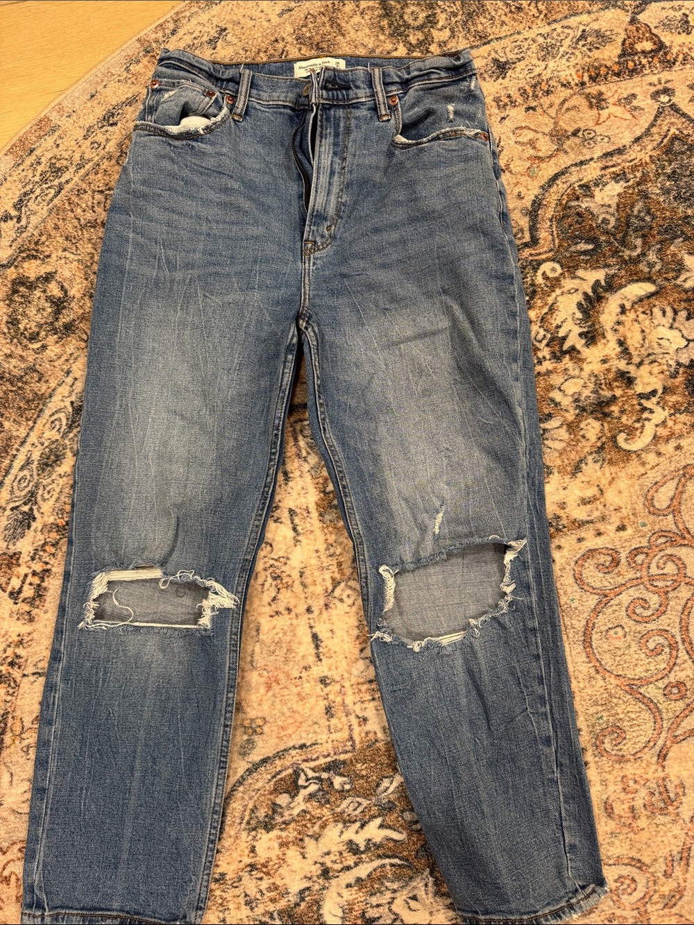 Abercrombie & Fitch Women's Boyfriend Jeans — Medium Blue Distressed
